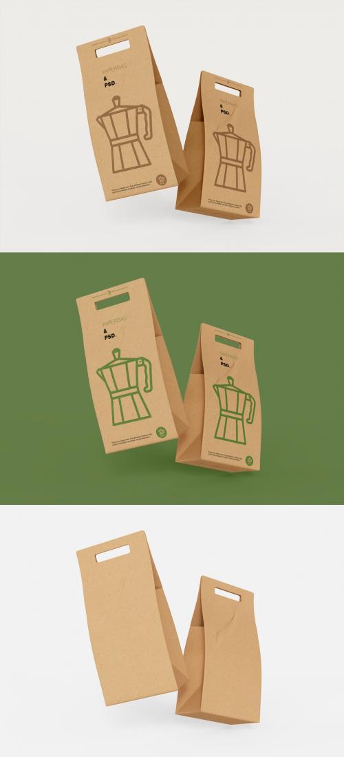 3D Two Lunch Kraft Bag Mockup