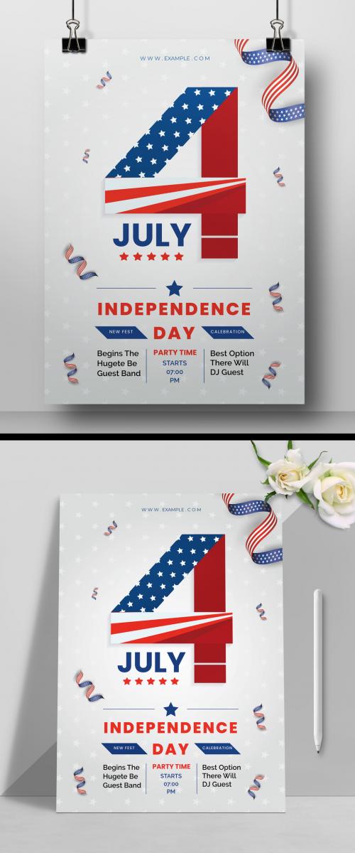 4th July Independence Day Flyer Poster with American Flag