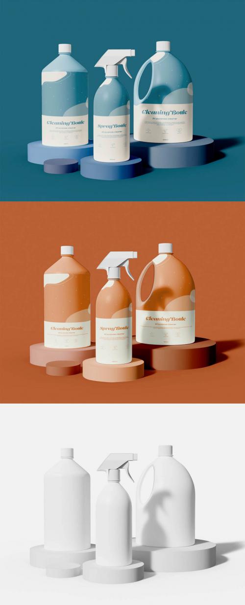 Cleaning and Spray Bottles Mockup