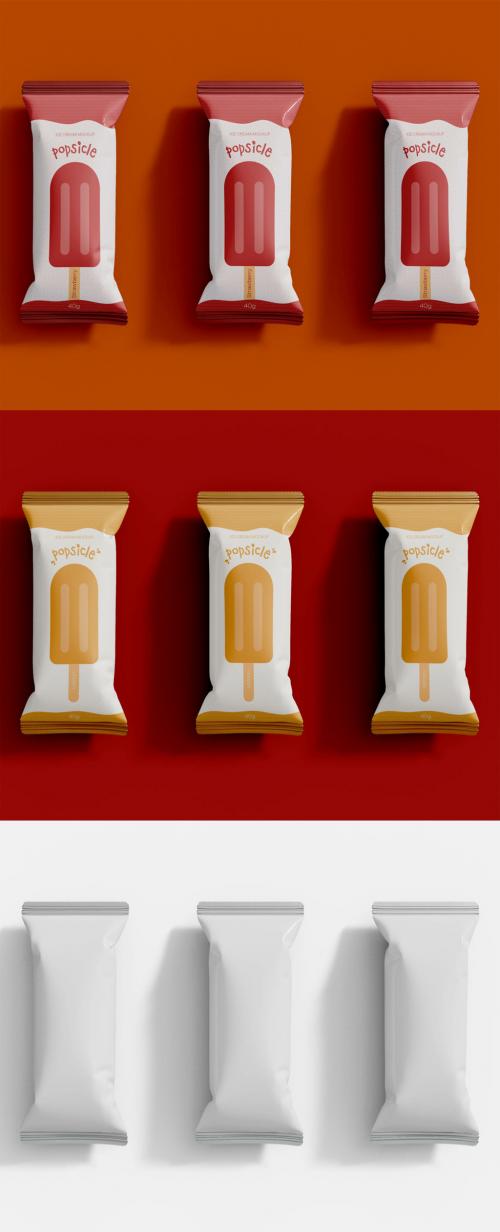 Top View of Three Popsicle Packaging Mockup