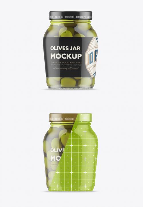 Glass Jar with Olives Mockup