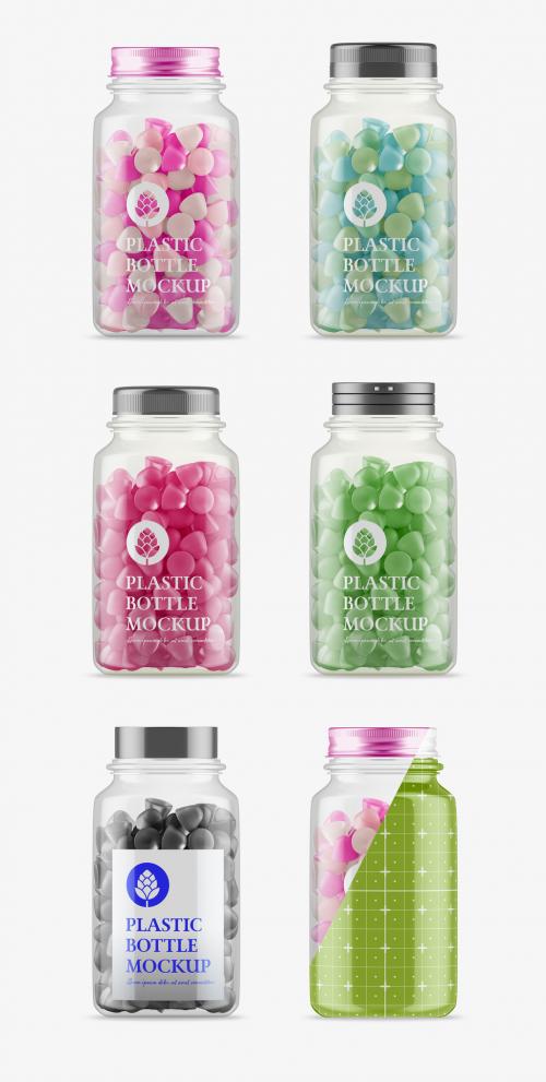 Plastic Jar with Gummies Mockup