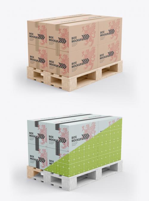 Pallet with Kraft Boxes Mockup