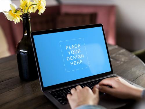 Laptop Screen Mockup Freelancer Working Remotely