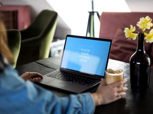 Laptop Mockup Remote Job from Coffee Shop