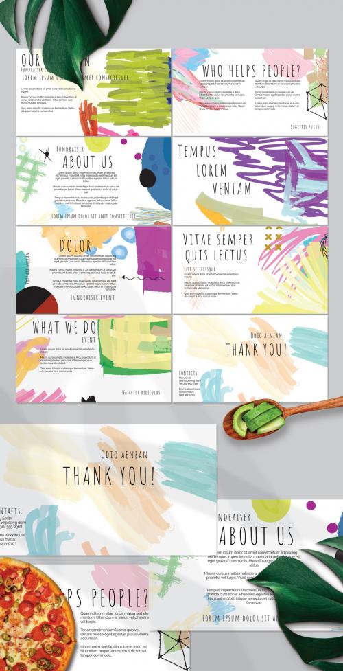 Presentation Deck Layout with Bright Abstract Strokes for Universal Fundraiser Event