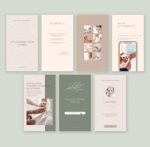 Wedding Industry Expert Story Layouts in Soft Colors with Elegant Golden Details