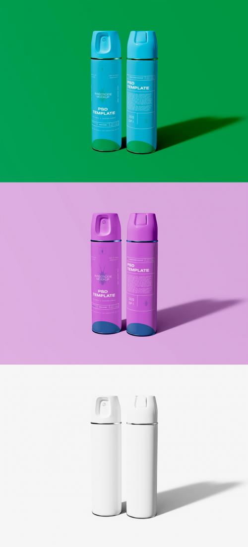 Front and Back View Aerosol Metallic Bottle Mockup