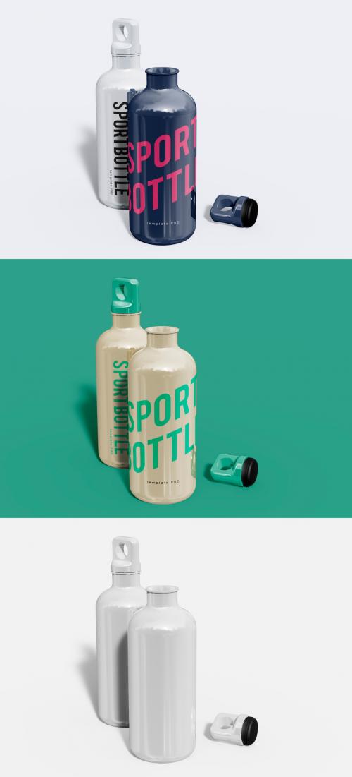 Open and Closed Aluminum Water Bottles Mockups