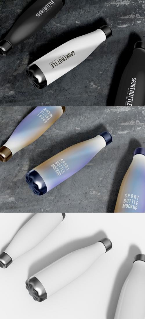 Top View Stainless Steel Water Bottles Mockup