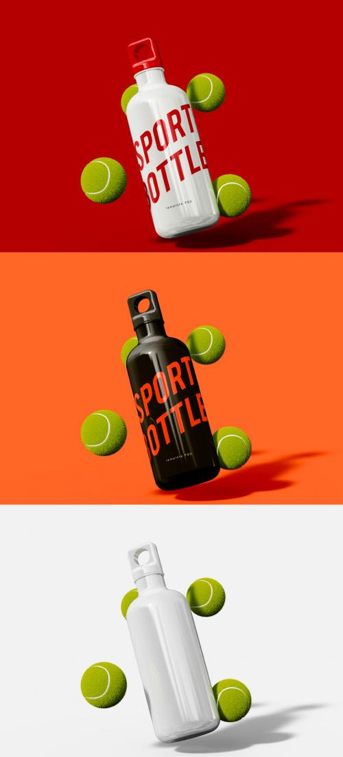 Floating Aluminum Sport Bottles with Tennis Balls Mockup