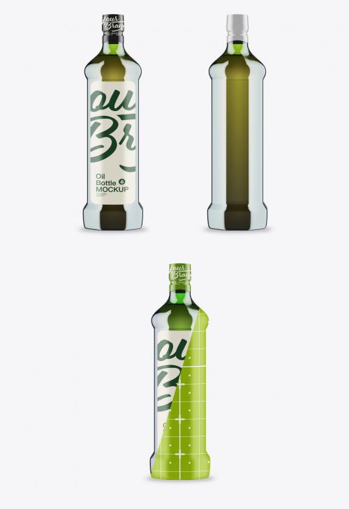 Green Glass Olive Oil Bottle Mockup