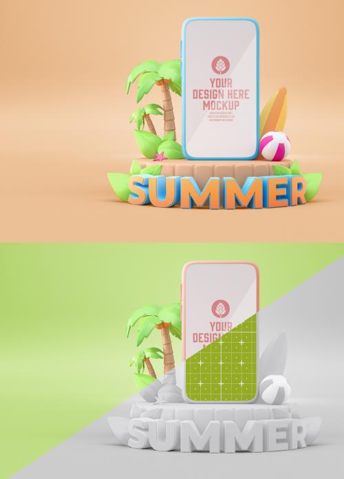 3D Summer Concept with Mobile Mockup