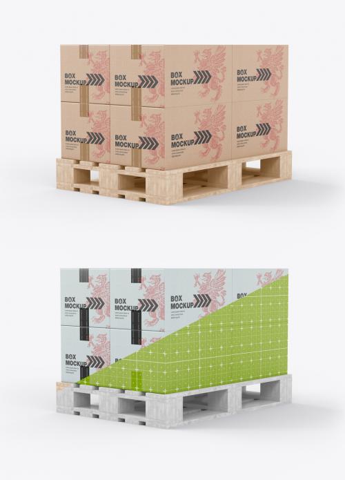 Pallet with Kraft Boxes Mockup