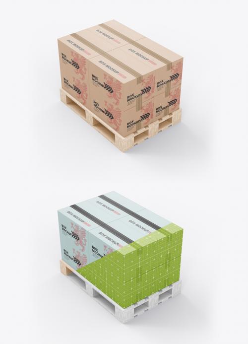 Pallet with Kraft Boxes Mockup