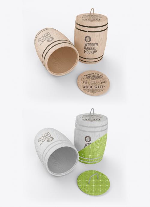 Wooden Barrel Container Mockup