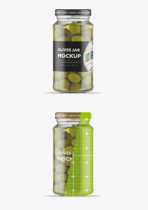 Clear Glass Jar with Olives Mockup