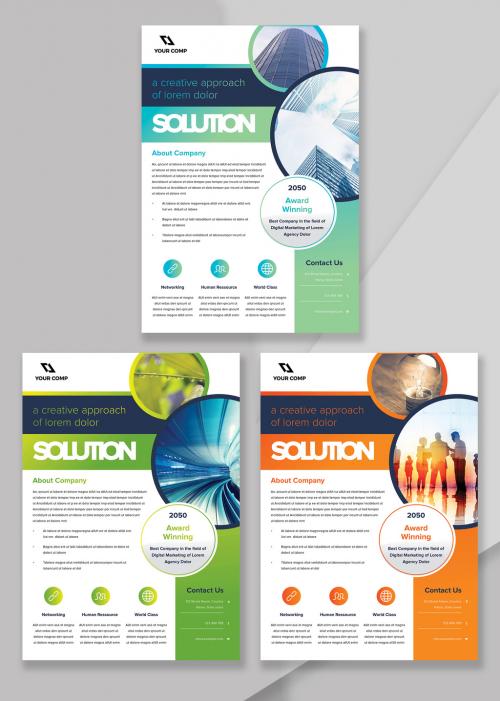 Business Flyer with Circle Place Holder in 3 Color Schemes