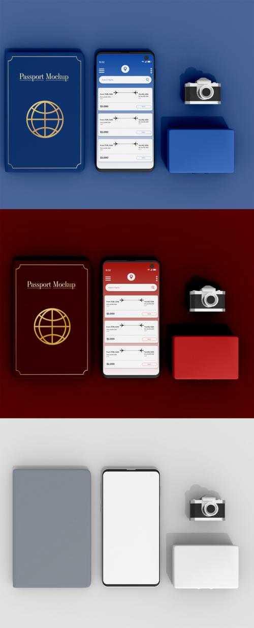 Top View of Smartphone and Passport Mockup