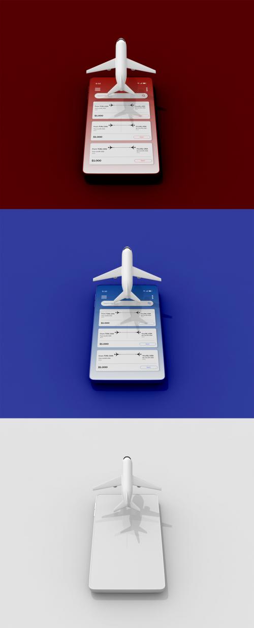 Airplane on Smartphone Screen Mockup