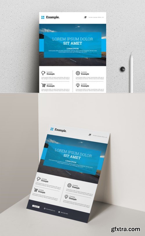 Flyer Layout with Large Header and Blue Accents