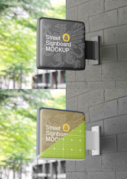 Square Signboard Wall Mockup