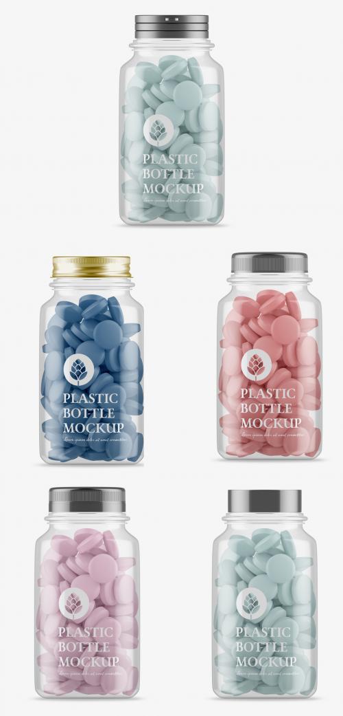 Pills Jar with 5 Caps Mockup