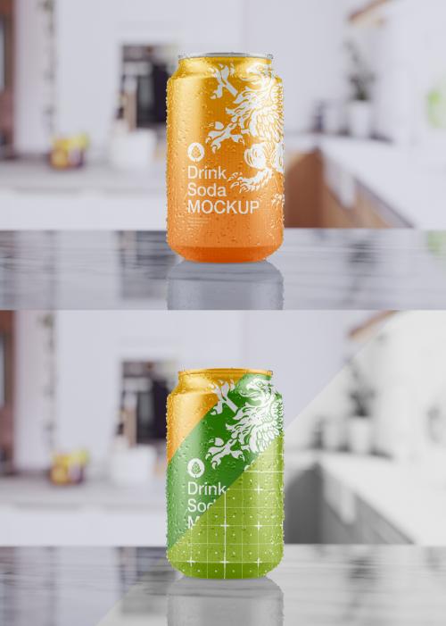 Metallic Can with Drops Scene Mockup