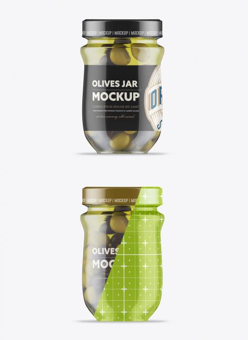 Clear Glass Jar with Olives Mockup