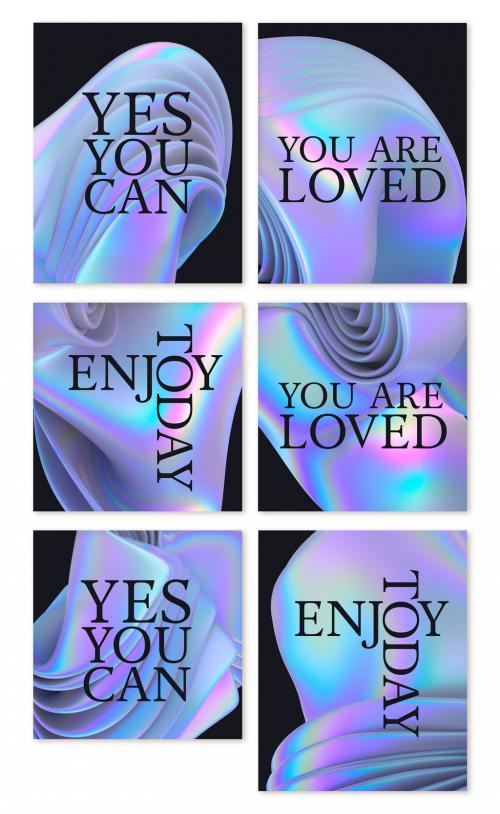 Set of Social Media Holographic Modern Motivation Quotes Layout