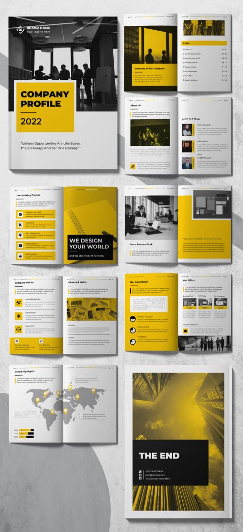 Company Profile Layout with Yellow Accents