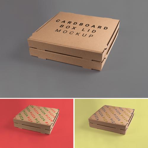 Two Cardboard Brown Pizza Box with Editable Top on Customizable Background