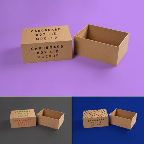 Cardboard Package Brown Box with Editable Top Lid on Customizable Background