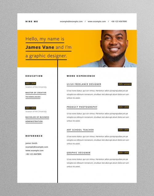 Creative Resume Layout with Wide Photo Placeholder