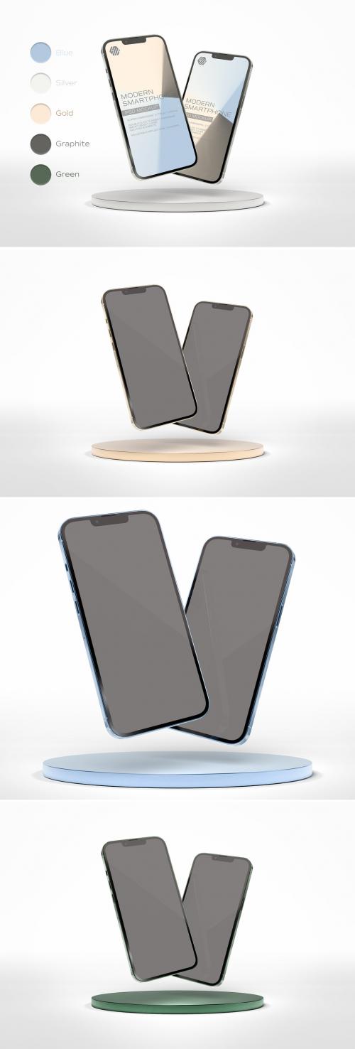 Two Mobile Phone Mockup Isolated on Podium