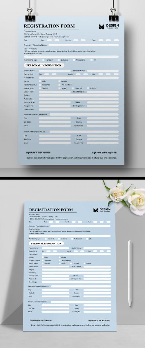 Registration Form Layout with Blue Accents