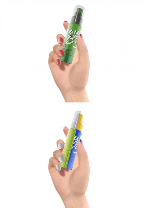 Cosmetic Spray Bottle with Hand Mockup