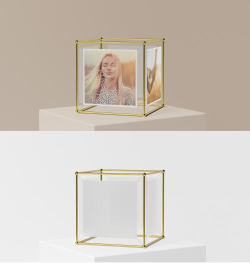 Metallic Photo Cube Frame on a Podium Mockup