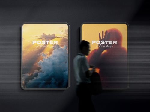 Dark Outdoor Light Box Wall Posters Mockup