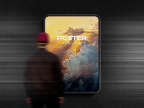 Dark Outdoor Light Box Wall Poster Mockup