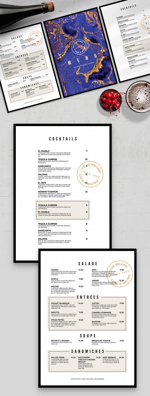 Restaurant Food Menu Layout with Purple Gold Accents