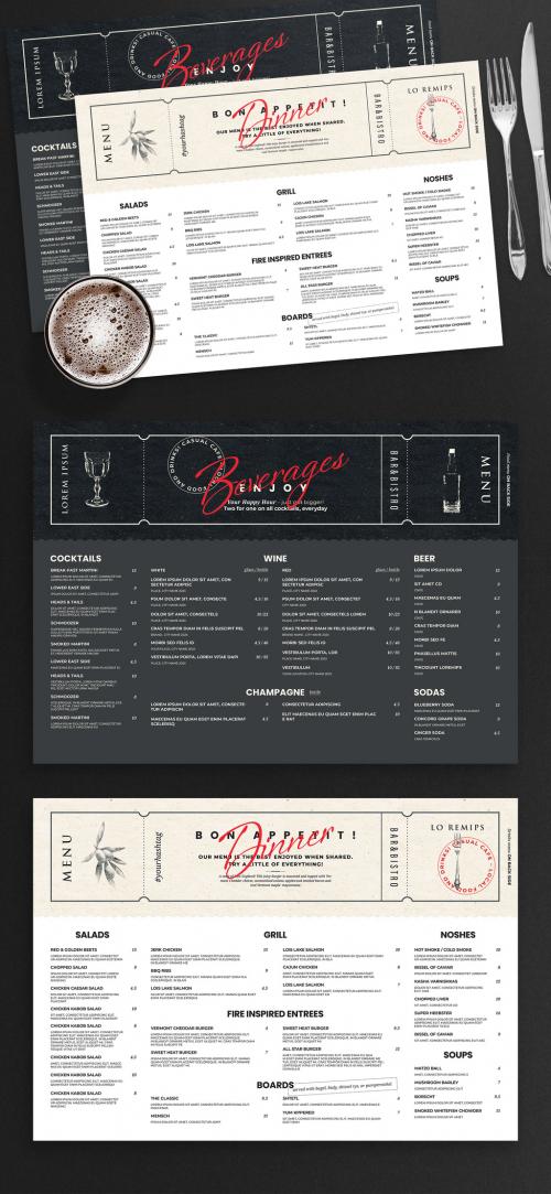 Contemporary Food Menu Layout for Cafes Bar Restaurant