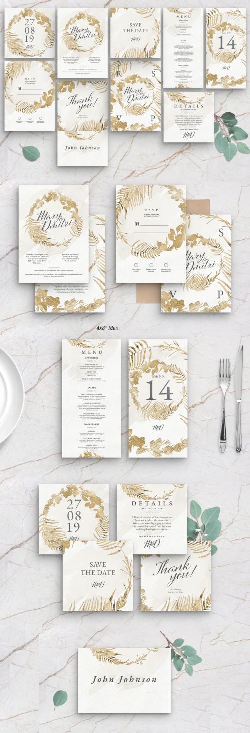 Rustic White Gold Wedding Invitation Stationery