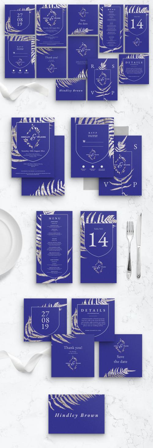 Blue Silver Wedding Invitation Invite Stationery