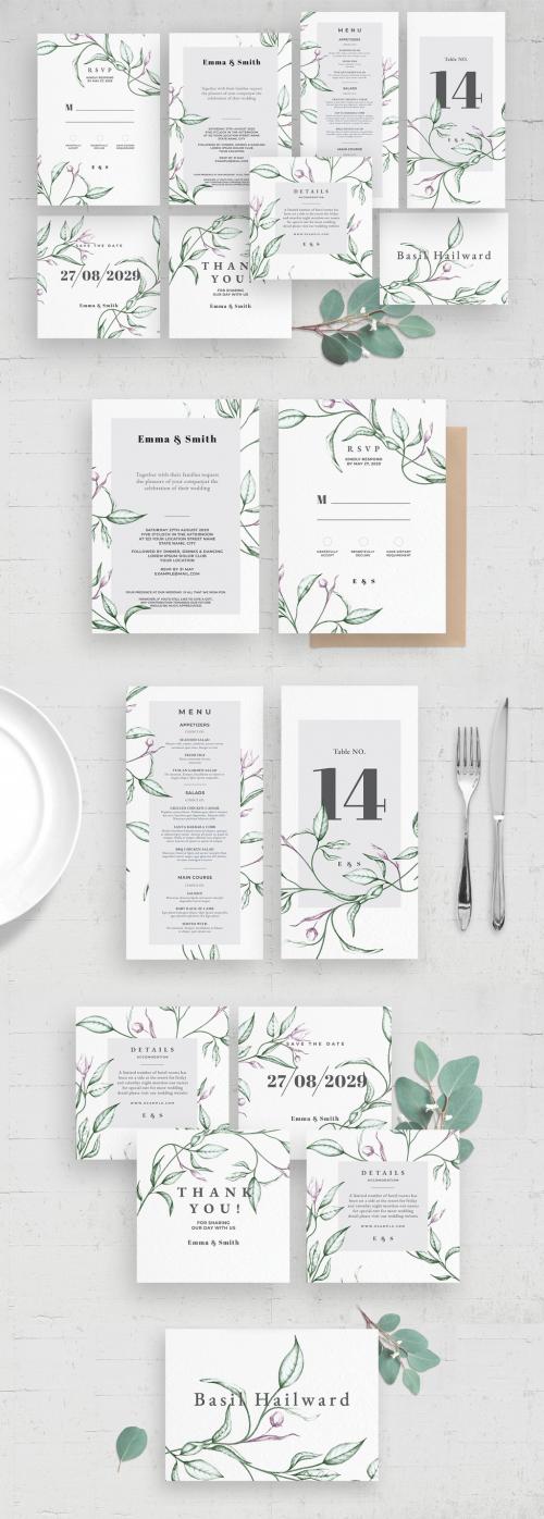 Wedding Layouts with Foliage Illustrations