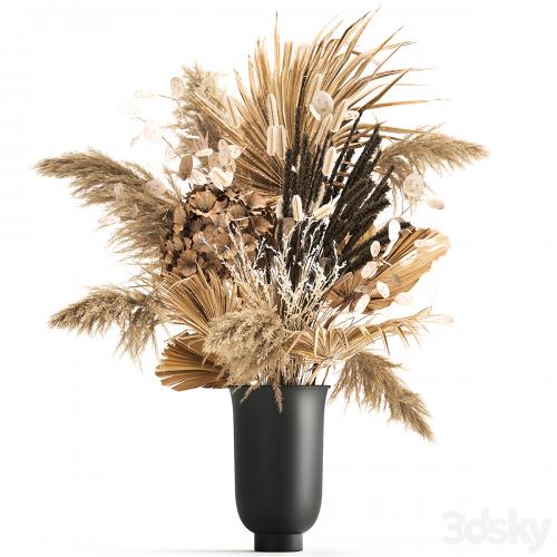 A set of flower bouquets in vases of dried flowers, palm branch, pampas grass, reed grass, hydrangea, thorns. 283