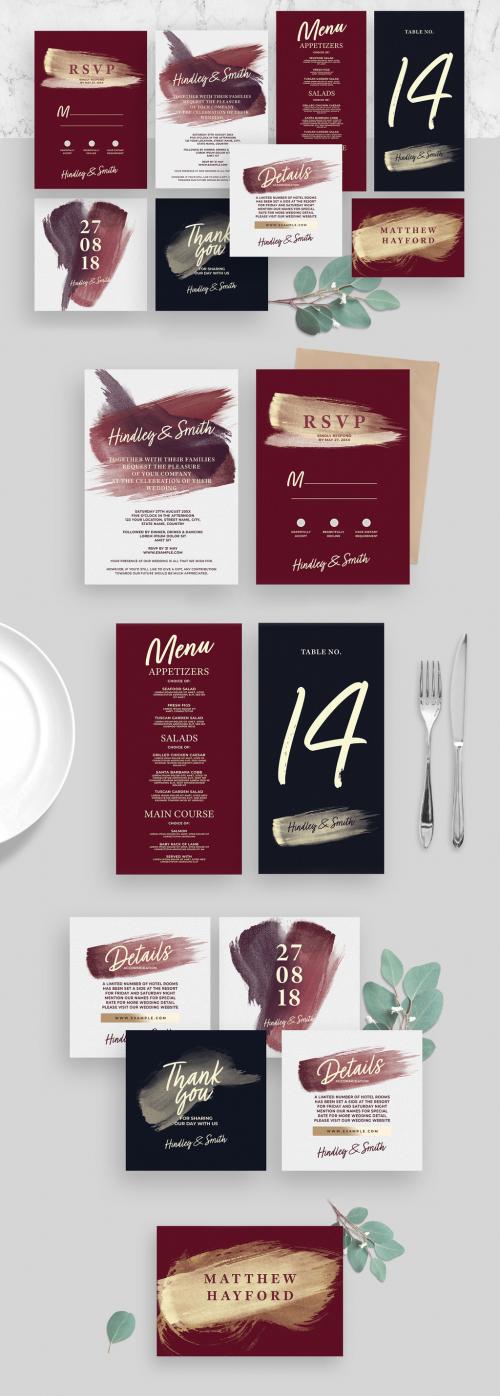 Wedding Invitation Set with Deep Burgundy Colors