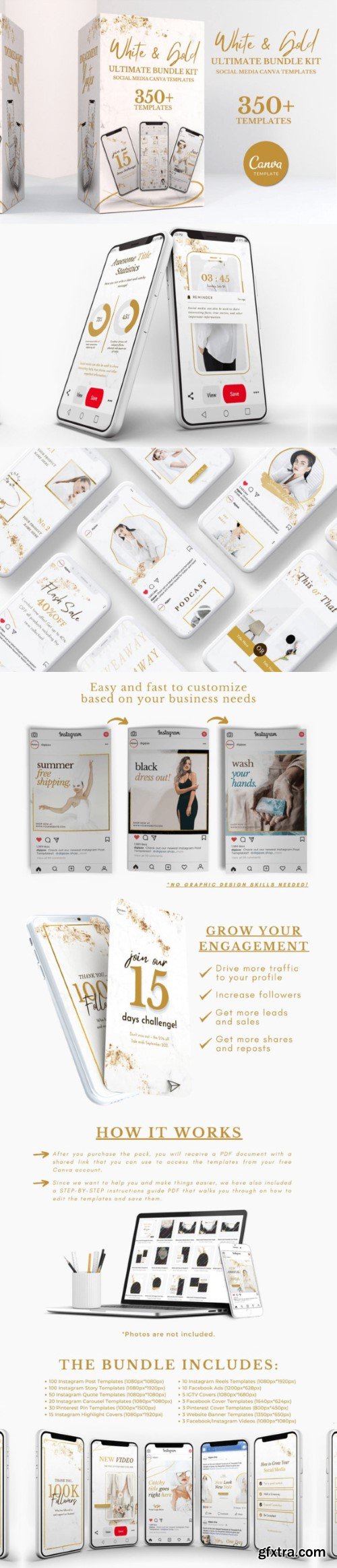 White & Gold Canva Branding Kit Bundle