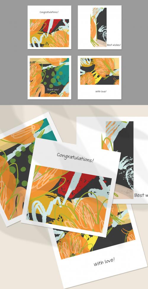 Card Layout with Textured Hand Drawn Abstract Scribbles and Floral Doodles