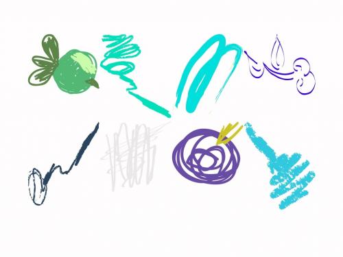 Set of Artistic Hand Drawn Fruits Flowers and Scribbles